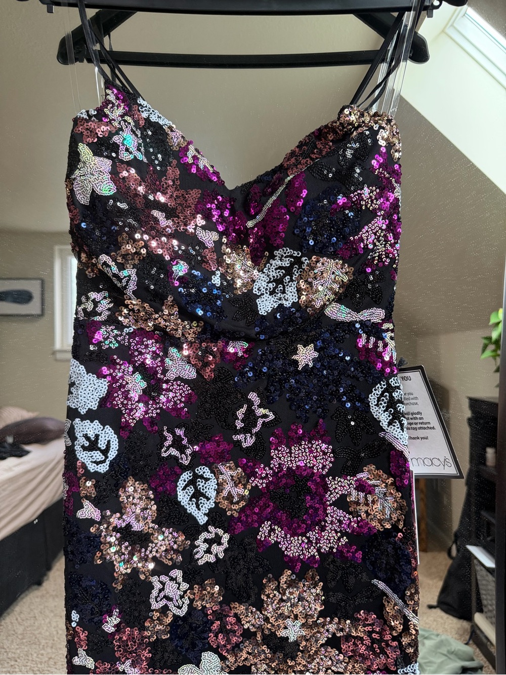 Crystal Doll Black Multicolor Sequin Party Dress NWT